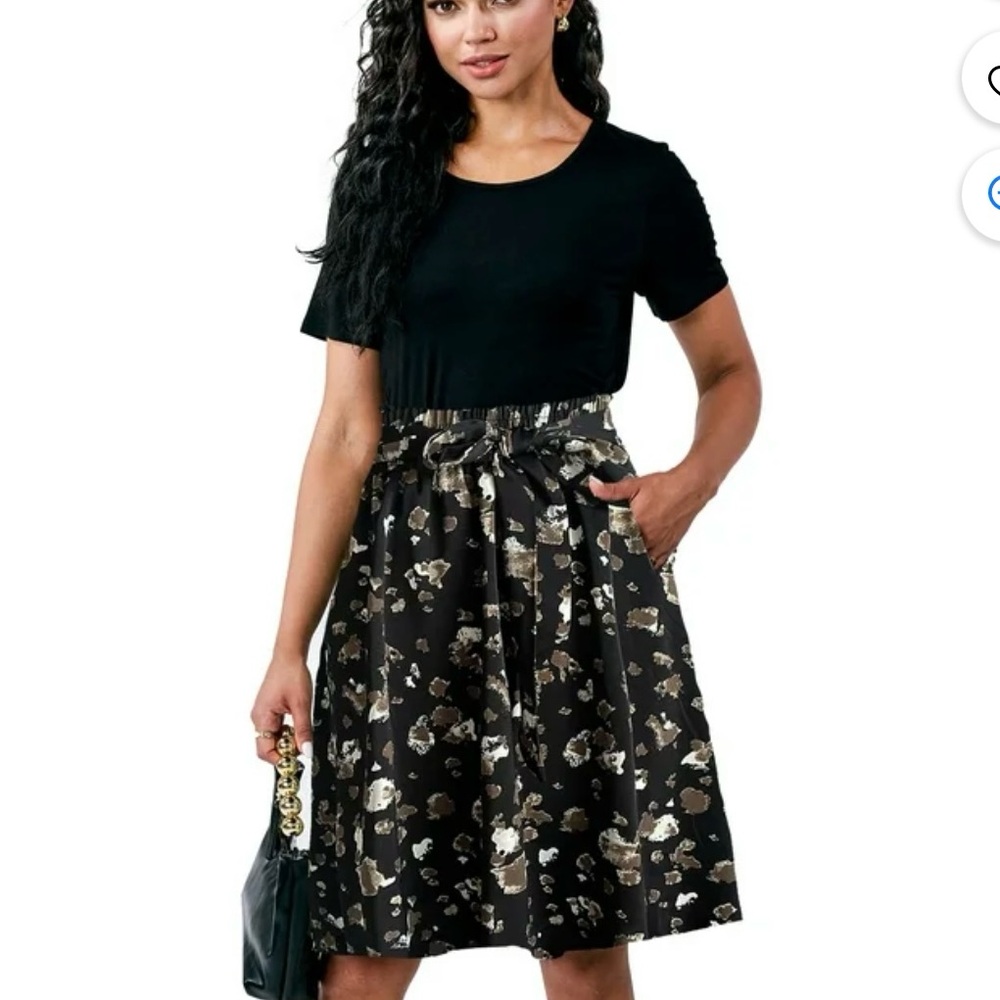 Chic Black and Gold A-Line Dress
